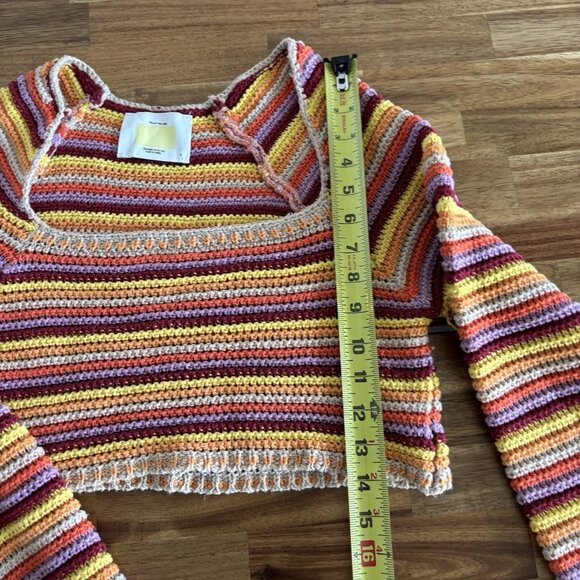 Yellow the Label Womens Crochet Sweater Top Cropped Sz SMALL Hippie Boho Rainbow - Picture 12 of 14